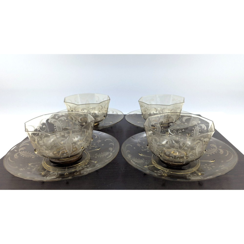 Salviati Murano "Regina Margherita" Fruit Dessert Bowls Plate Set Italy Venetian